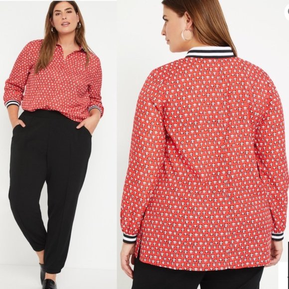 NWT Eloquii Red Cat Button Up - Picture 1 of 5